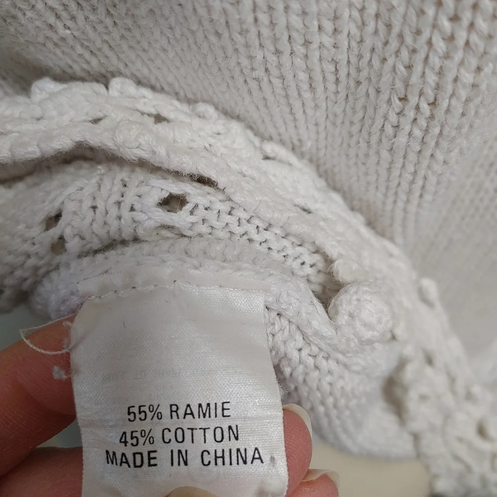 Vintage Hand Crafted Ramie Cotton Rosebud Crochet Cardigan Size S/M - Picture 9 of 12